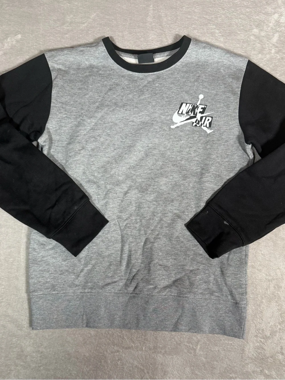 Jordan Kids Gray and Black Colorblock Crewneck Sweatshirt
